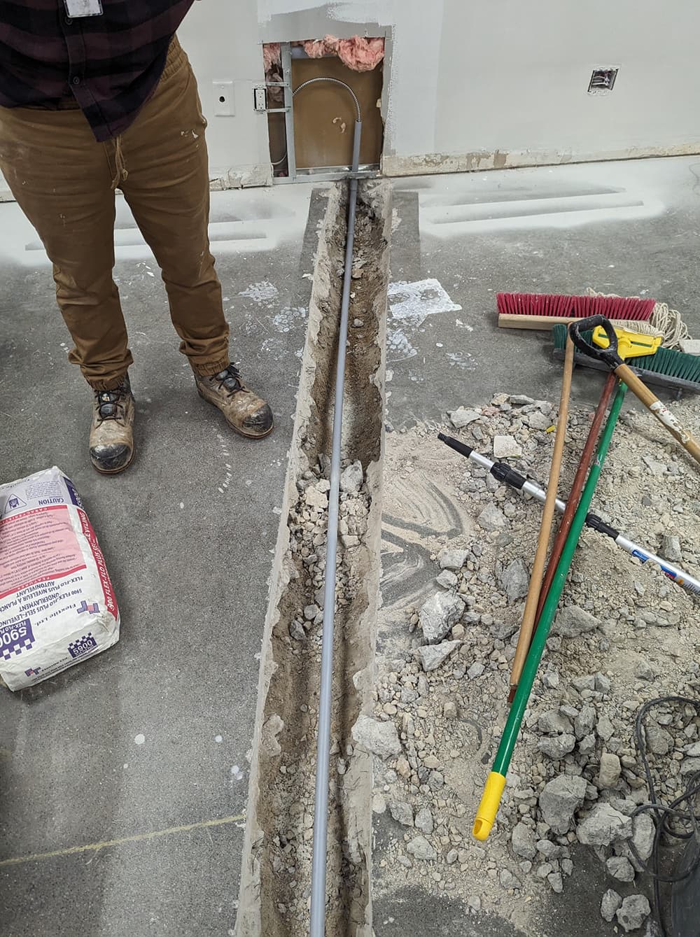 New conduit trenched during a renovation