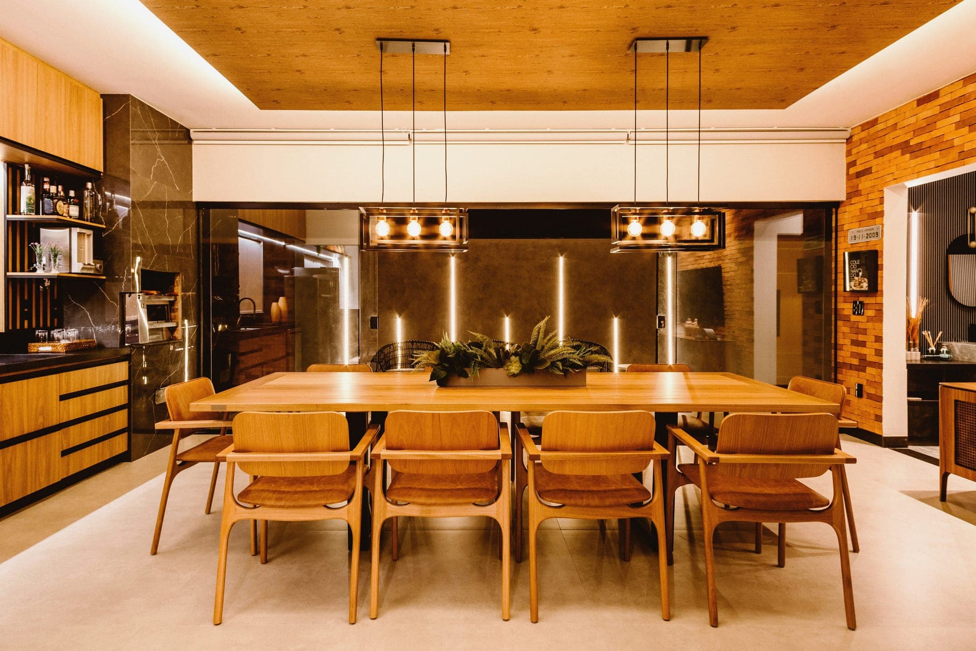 Modern dining room with layered new lighting